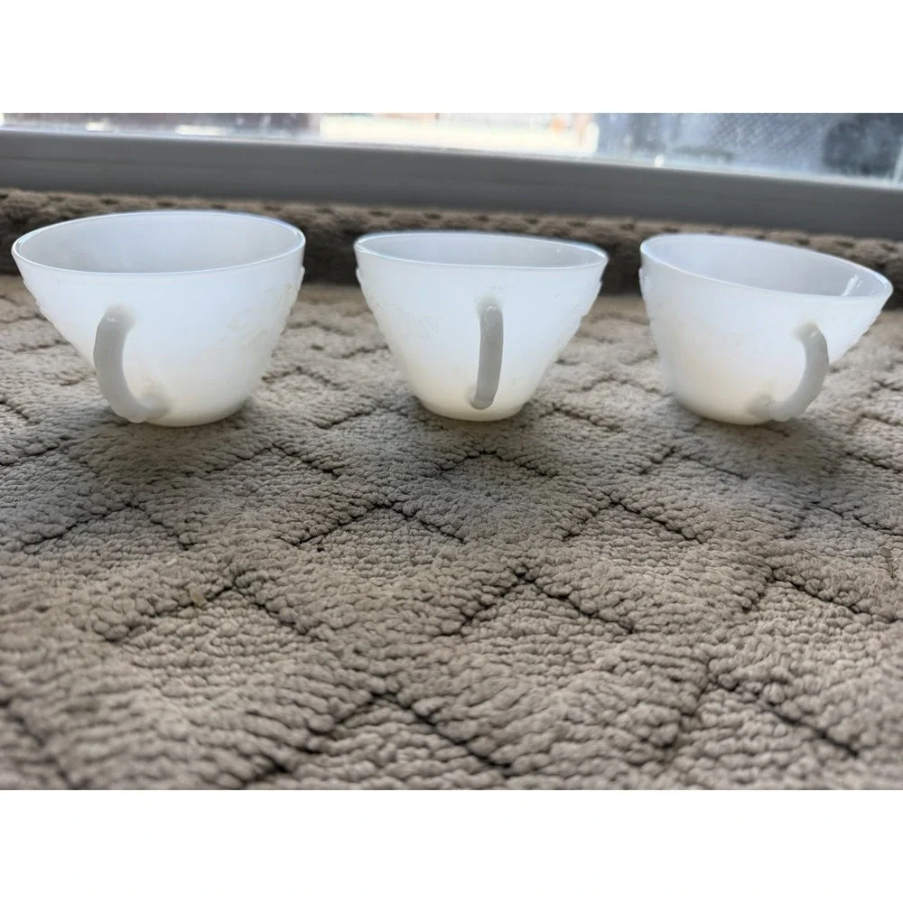 6 White Punch Cups Anchor Hocking Milk Glass Grape Pattern